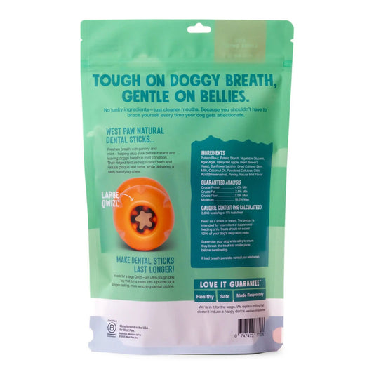Natural Dental Sticks for Large Dogs with Mint West Paw mint-green bag with orange chew on Tampa Home & Garden Store