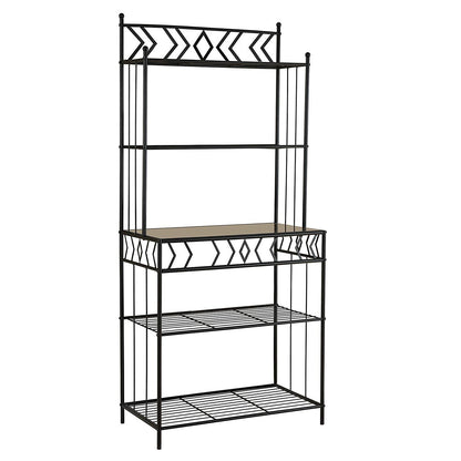 Estantería de cocina para panadero en metal negro con encimera de acabado de mármol