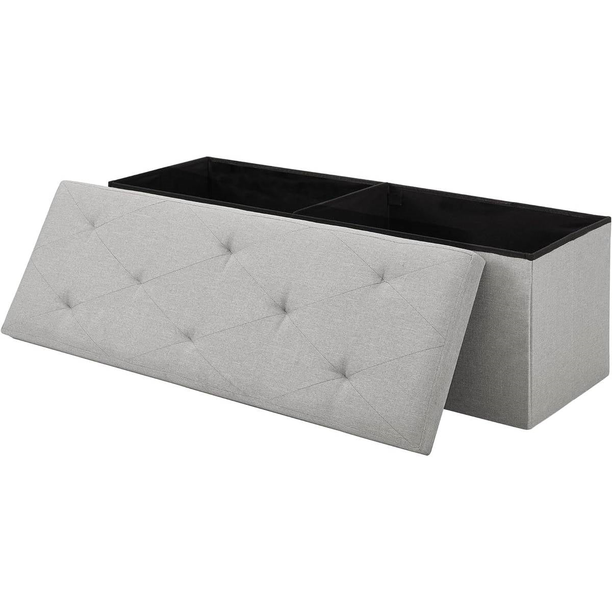 Banco otomano de almacenamiento para dormitorio, sala de estar o recibidor, tapizado en lino gris claro
