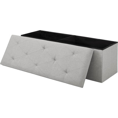 Banco otomano de almacenamiento para dormitorio, sala de estar o recibidor, tapizado en lino gris claro
