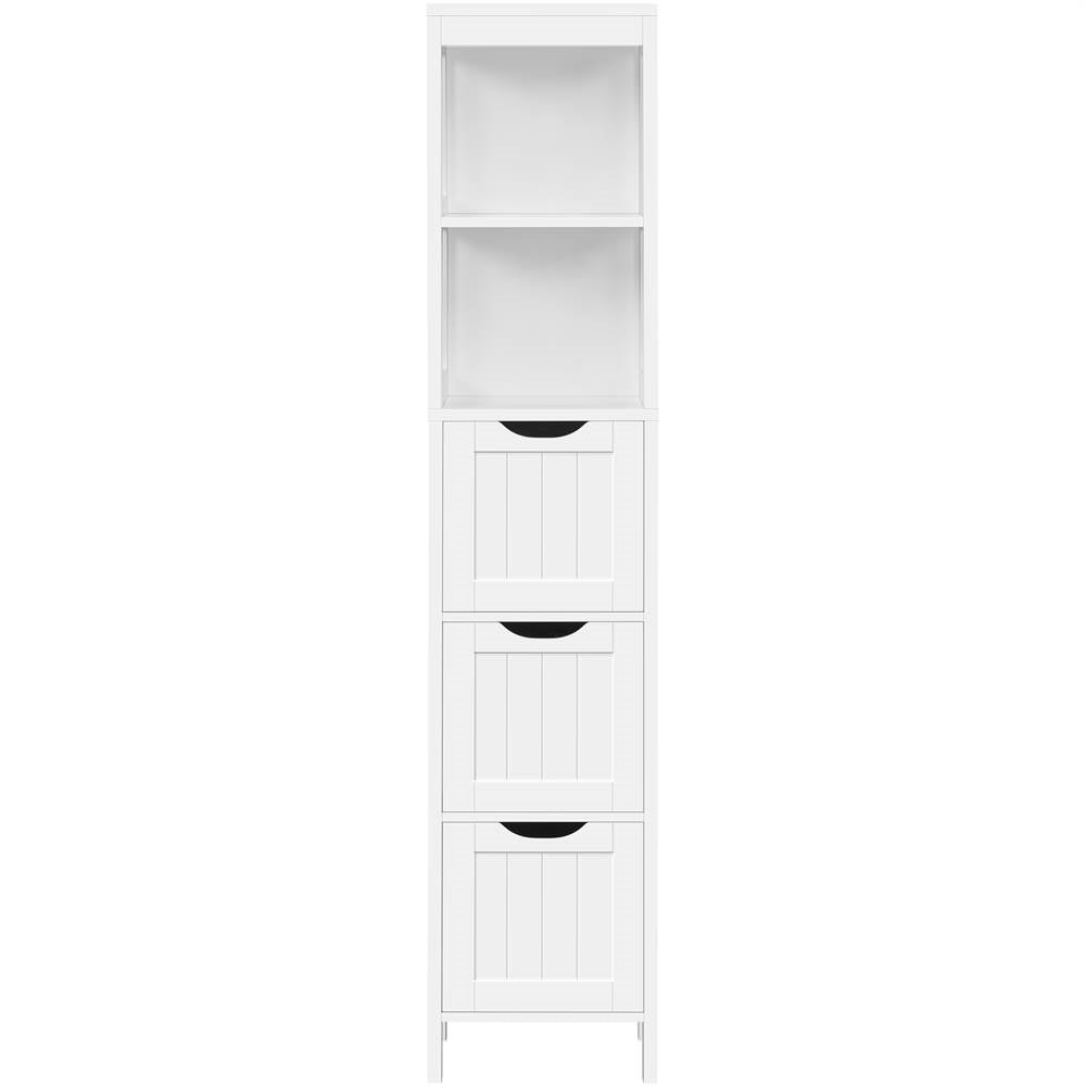 Torre de Gabinete de Baño con 3 Cajones de Almacenamiento y 2 Estantes en Acabado de Madera Blanca