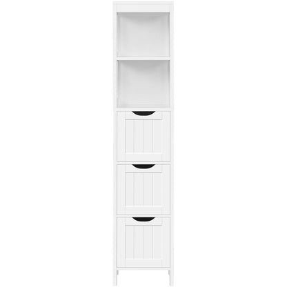 Torre de Gabinete de Baño con 3 Cajones de Almacenamiento y 2 Estantes en Acabado de Madera Blanca