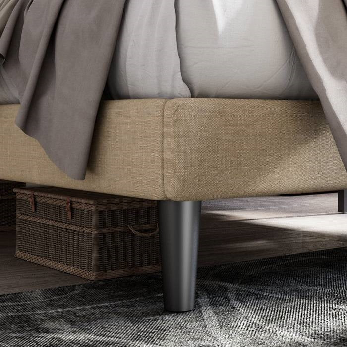 Base de cama de plataforma de tamaño completo de altura ajustable con cabecero tapizado en beige
