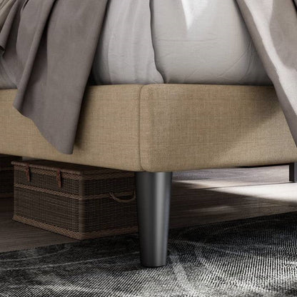 Base de cama de plataforma de tamaño completo de altura ajustable con cabecero tapizado en beige