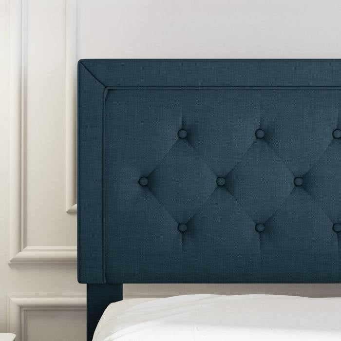 Base de cama de plataforma ajustable de tamaño completo con cabecero tapizado azul