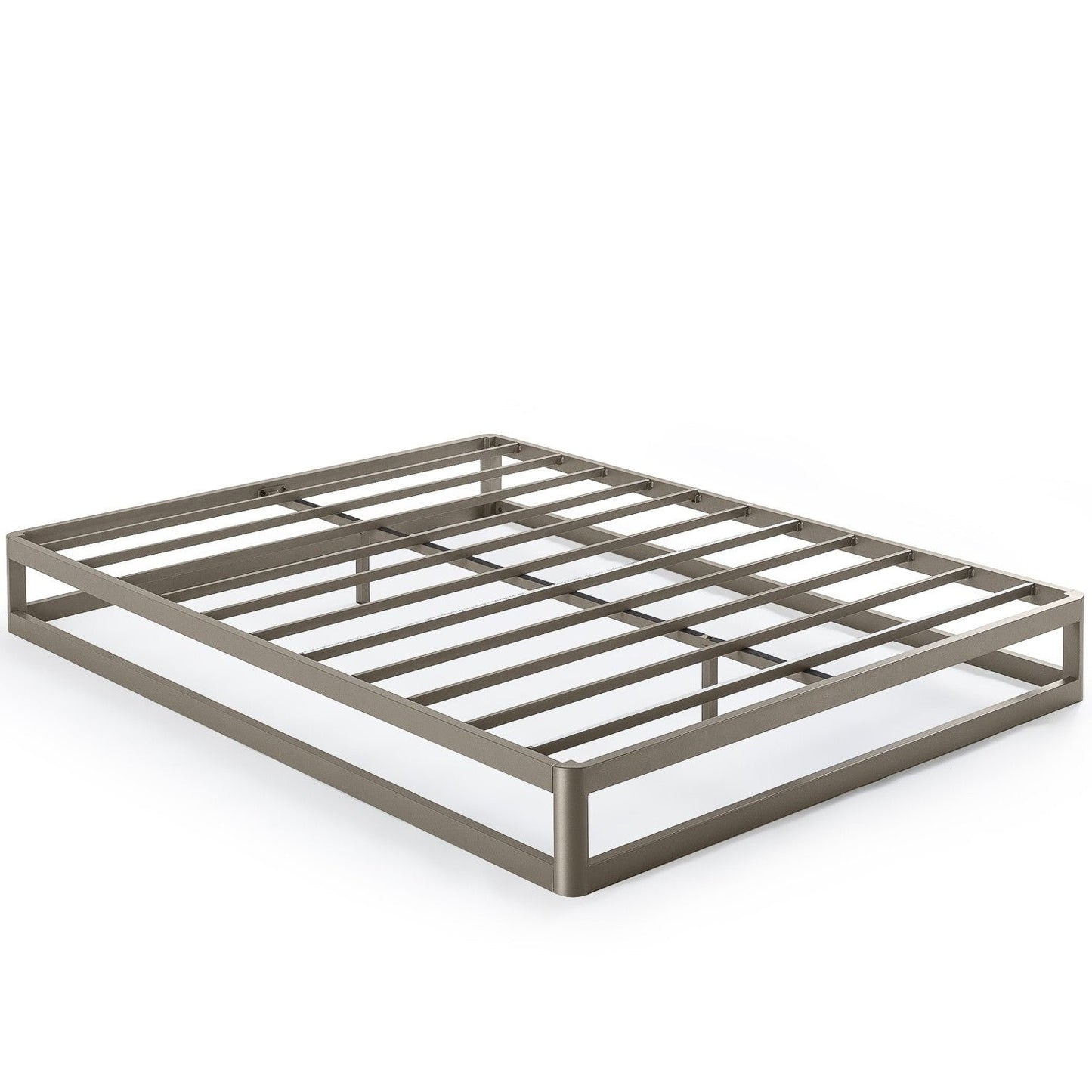 Base de cama de plataforma de metal de perfil bajo resistente y moderna, tamaño matrimonial