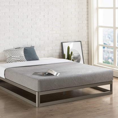 Base de cama de plataforma de metal de perfil bajo resistente y moderna, tamaño matrimonial