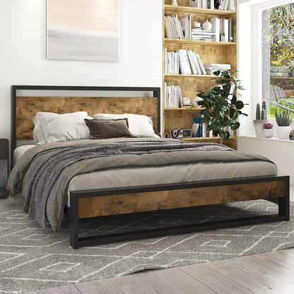 Estructura de cama moderna de plataforma estilo granja con cabecero y piecero de madera