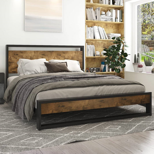 Full Modern Farmhouse Platform Bed Frame with Wood Panel Headboard Footboard - Tampa Home & Garden Store