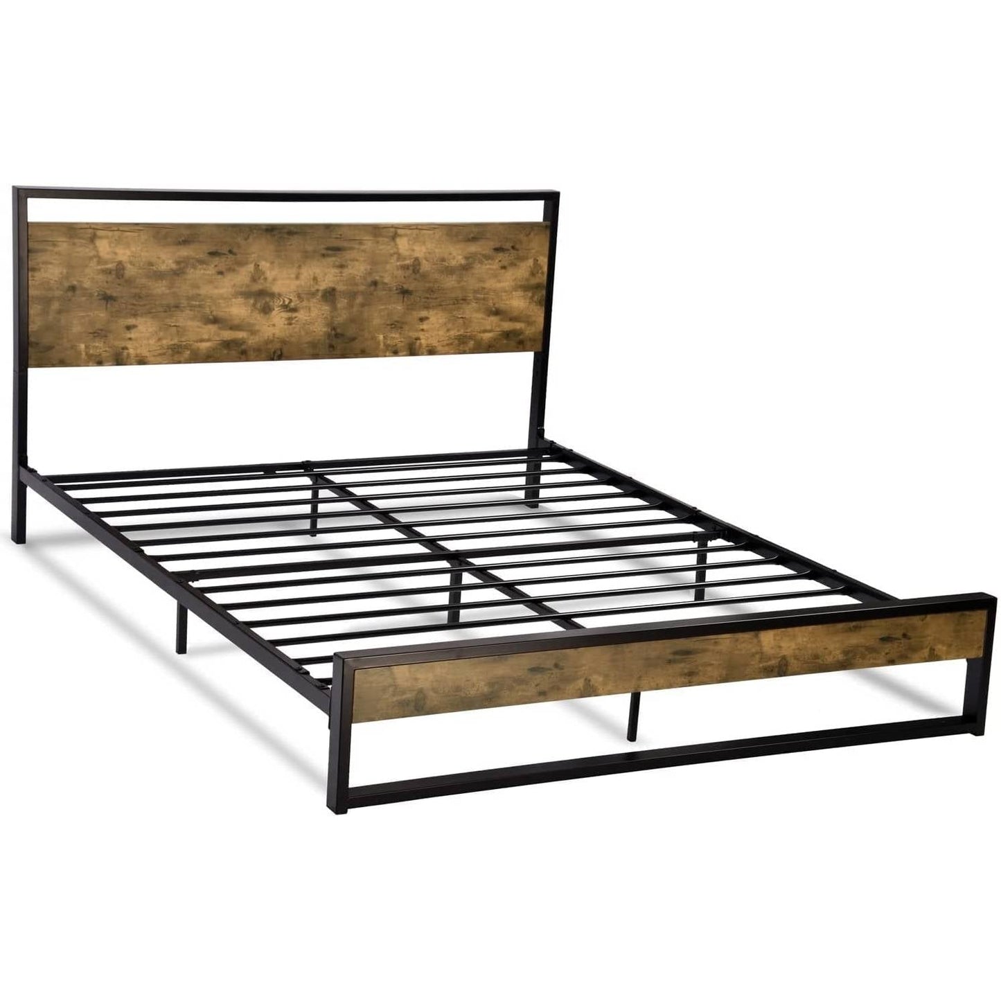 Estructura de cama moderna de plataforma estilo granja con cabecero y piecero de madera