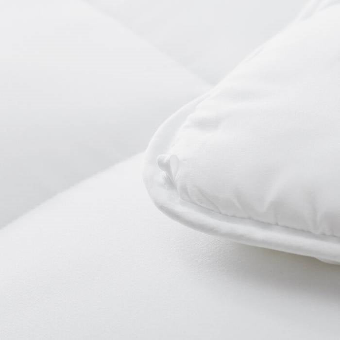 Edredón de poliéster blanco de lujo tamaño matrimonial, para todas las estaciones, alternativo a la pluma