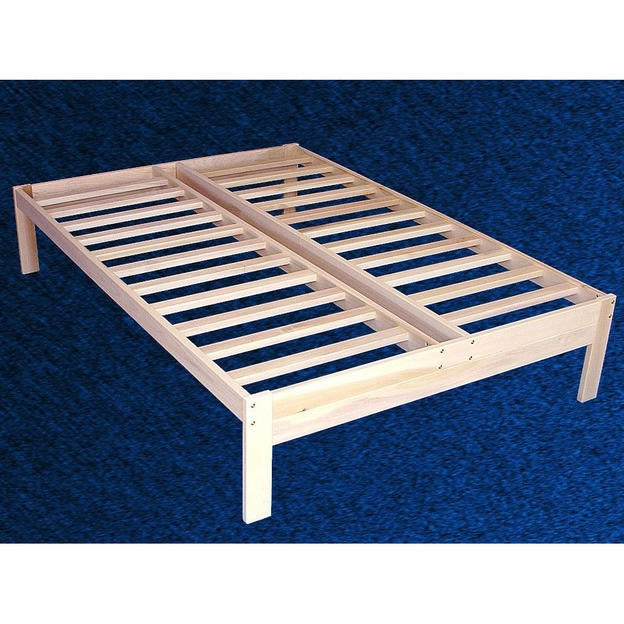 Base de cama de plataforma de madera sin acabado de tamaño completo con listones de madera