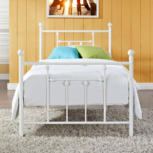 Full size White Metal Platform Bed with Headboard and Footboard - Tampa Home & Garden Store