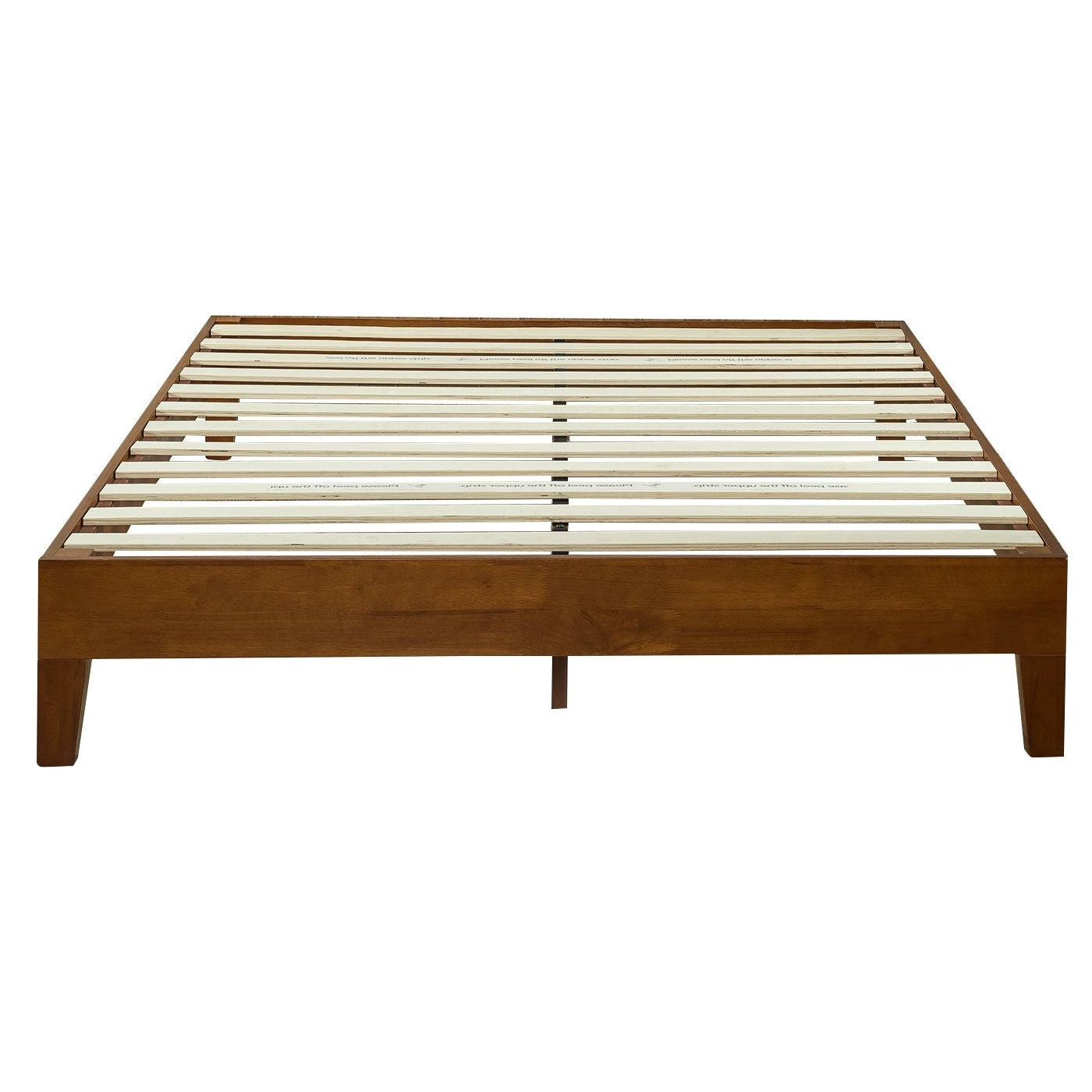 Estructura de cama de plataforma de perfil bajo tamaño matrimonial con acabado en madera de cerezo