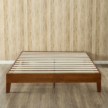 Estructura de cama de plataforma de perfil bajo tamaño matrimonial con acabado en madera de cerezo