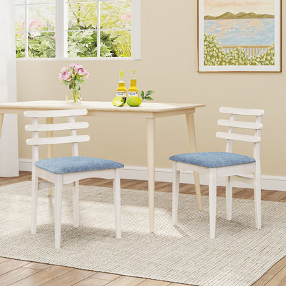 Sillas auxiliares de cocina de tela con estructura de madera de caucho y asiento acolchado - Blanco