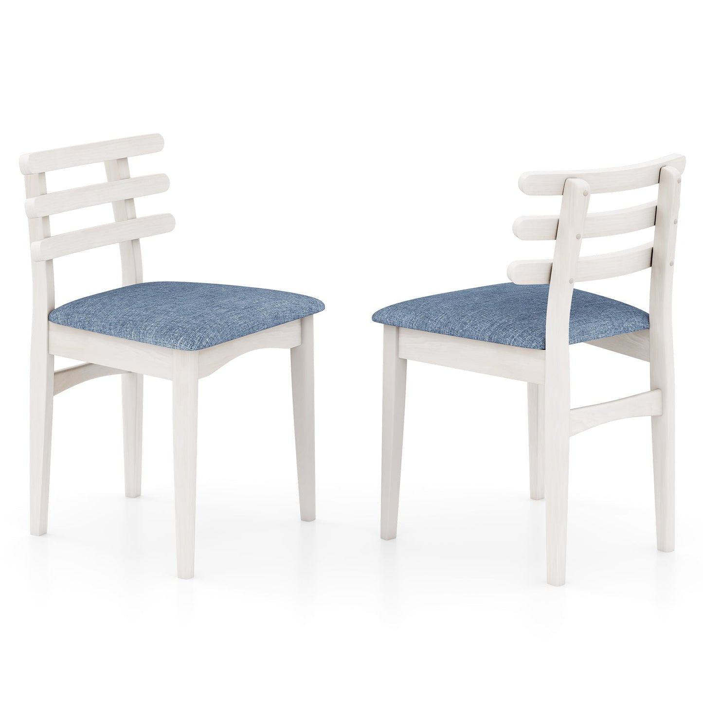 Sillas auxiliares de cocina de tela con estructura de madera de caucho y asiento acolchado - Blanco