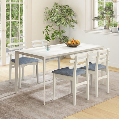 Sillas auxiliares de cocina de tela con estructura de madera de caucho y asiento acolchado - Blanco