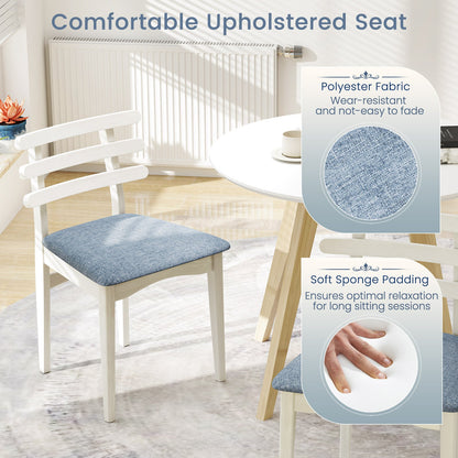 Sillas auxiliares de cocina de tela con estructura de madera de caucho y asiento acolchado - Blanco