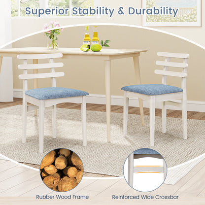 Sillas auxiliares de cocina de tela con estructura de madera de caucho y asiento acolchado - Blanco