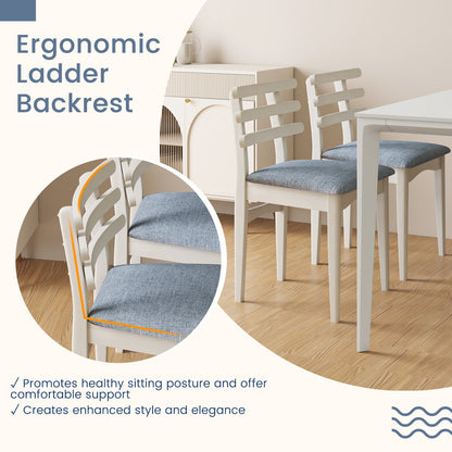 Sillas auxiliares de cocina de tela con estructura de madera de caucho y asiento acolchado - Blanco