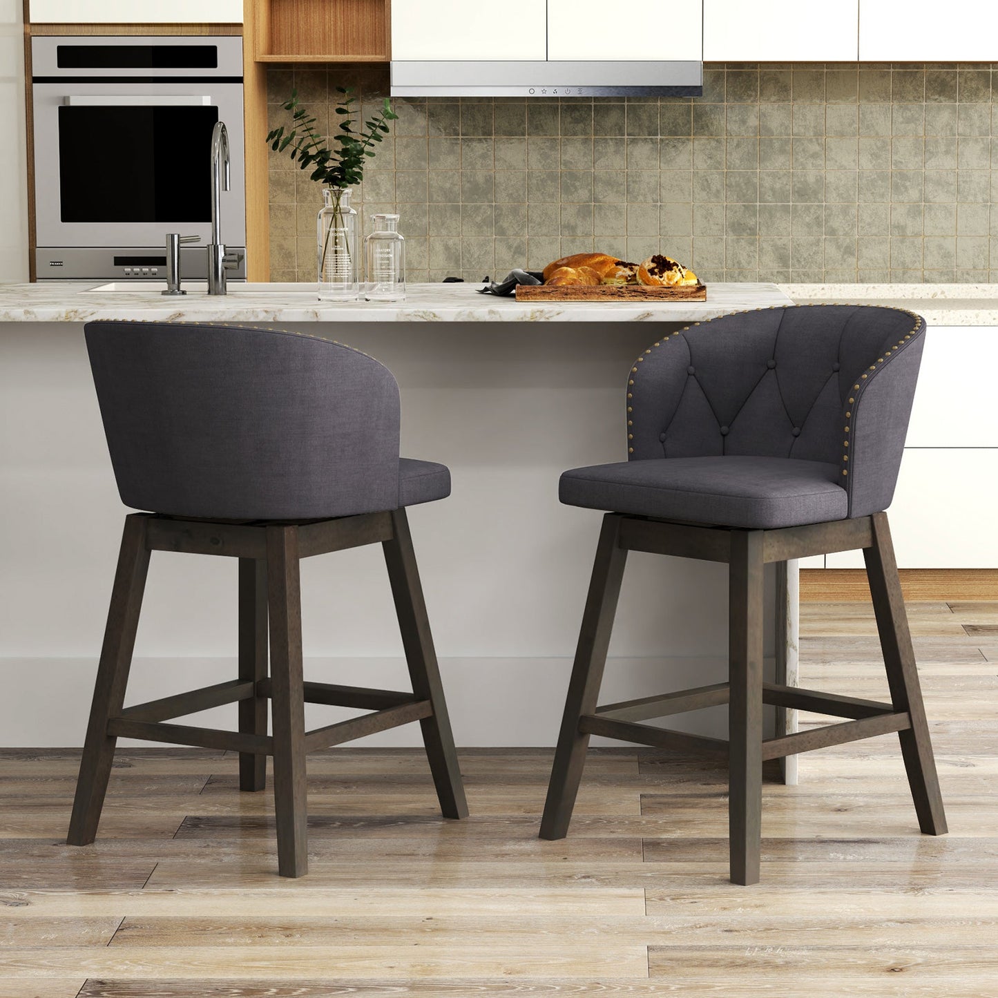 Counter Height Fabric Upholstered Bar Stools Set of 2-Gray