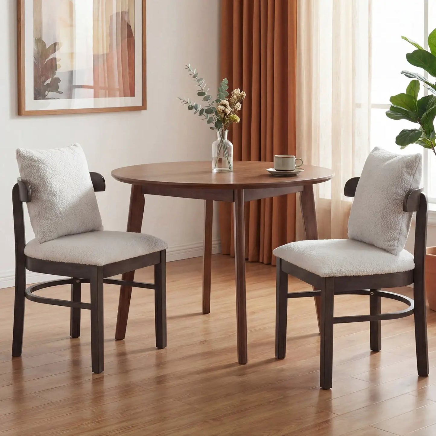 Fabric Upholstered Chairs Set of 4 with Pillow