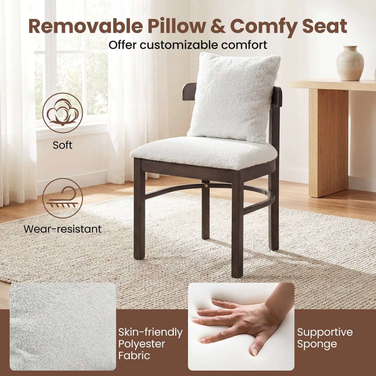 Fabric Upholstered Chairs Set of 4 with Pillow