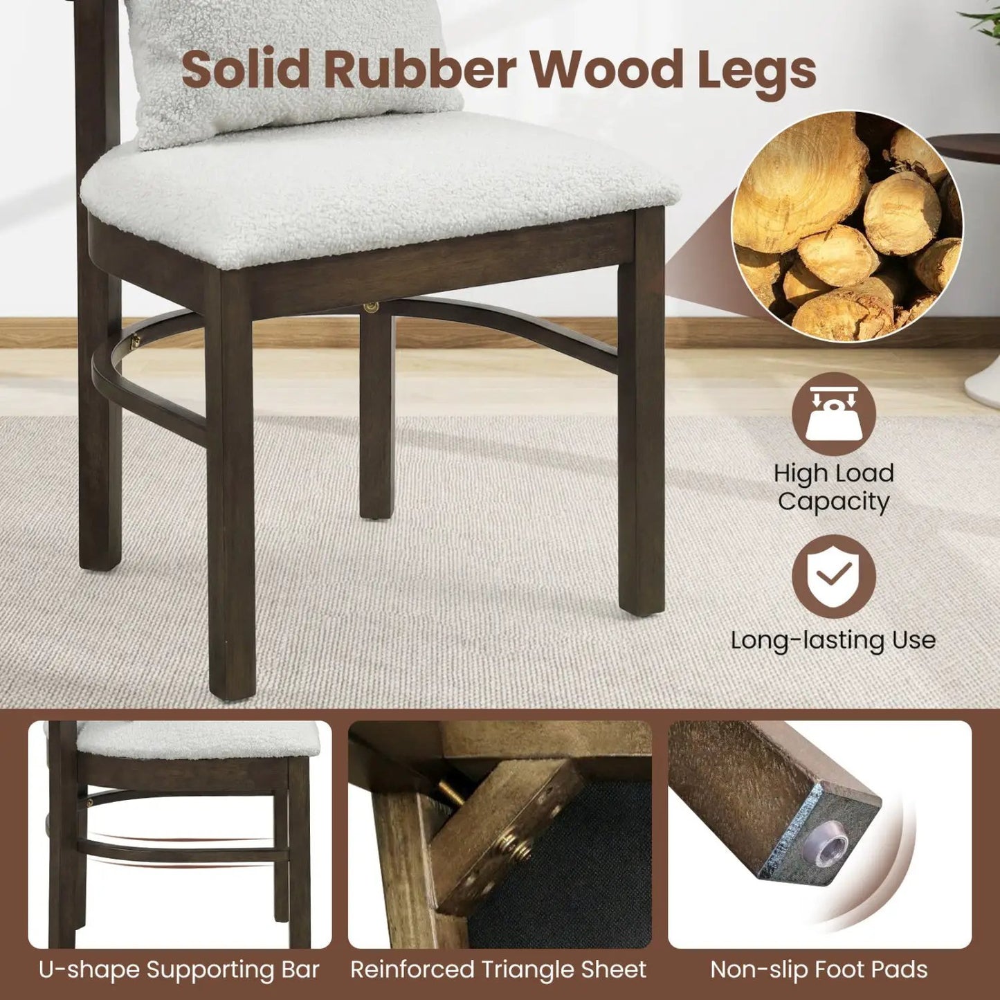 Fabric Upholstered Chairs Set of 4 with Pillow