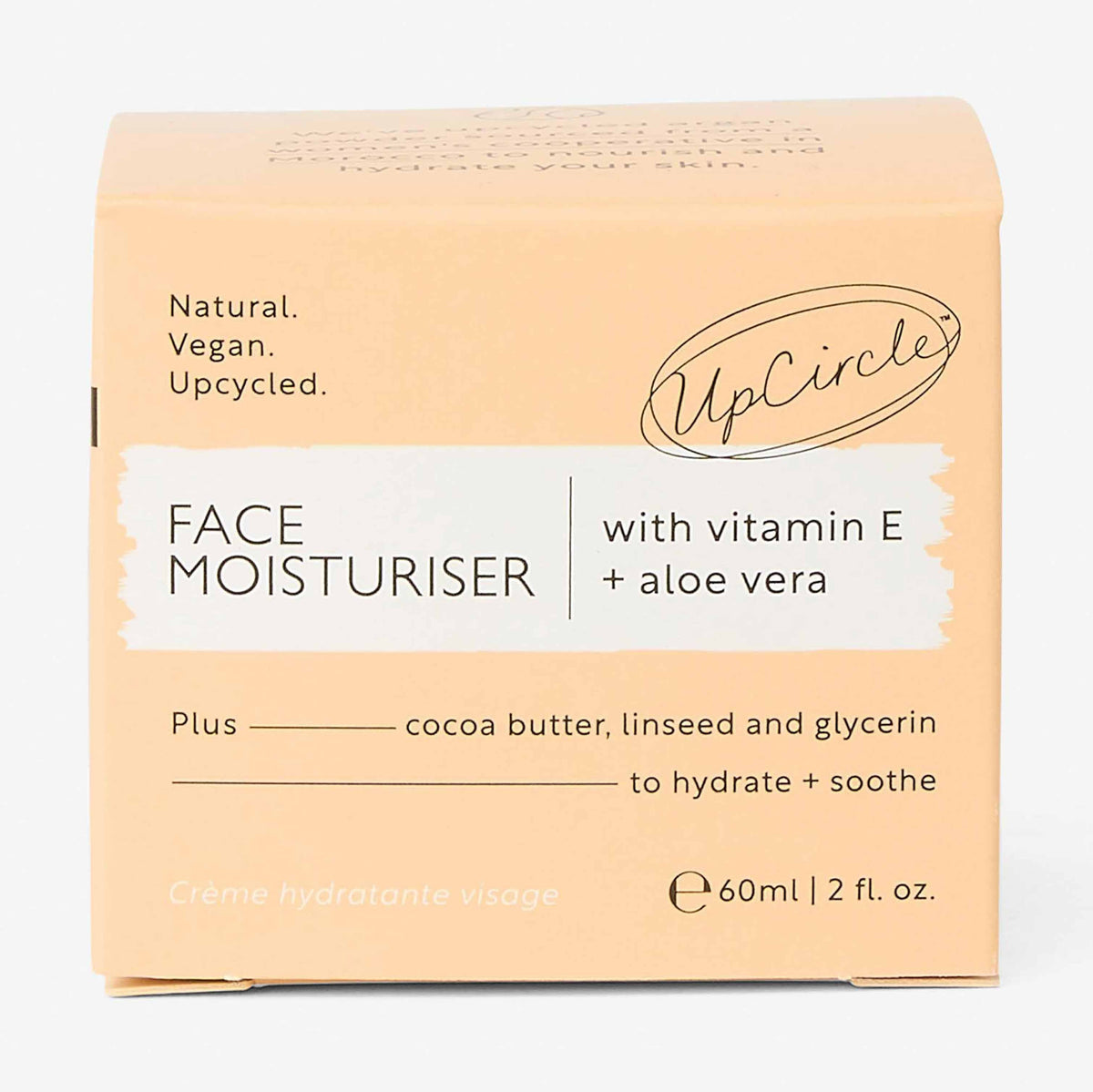 Face Moisturiser by UpCircle in peach packaging; natural vegan upcycled design with vitamin E on Tampa Home & Garden Store