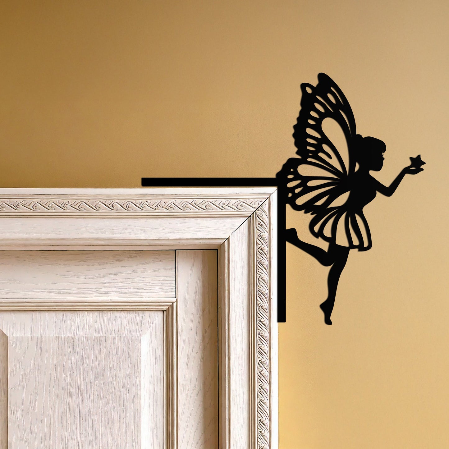 Fairy Corner Metal Door Decor – Whimsical Butterfly Fairy Holding Star Design- KAF602 - Tampa Home & Garden Store