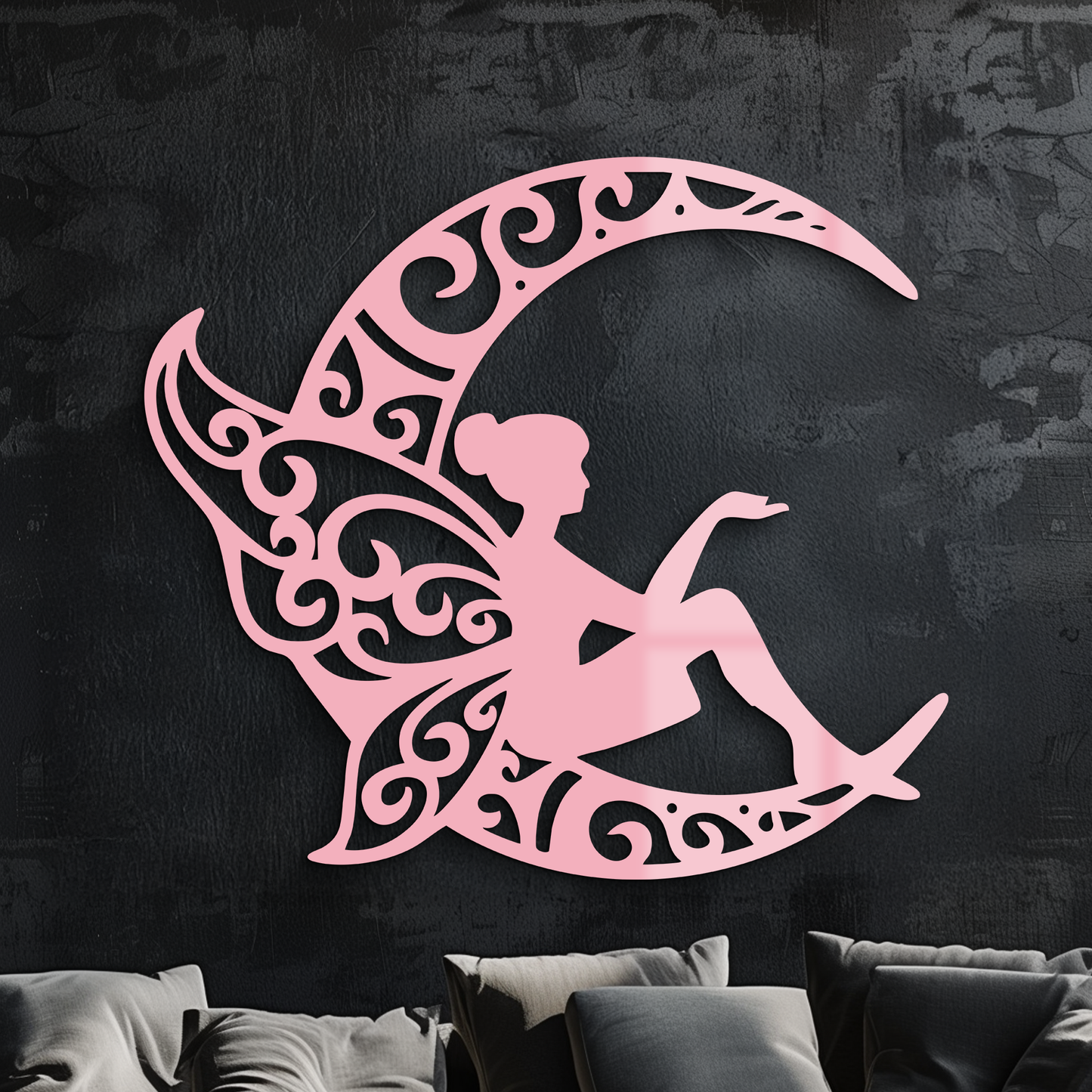 Fairy Sitting on Crescent Moon Metal Wall Art – Enchanted Decorative Silhouette - KAFGP132 - Tampa Home & Garden Store