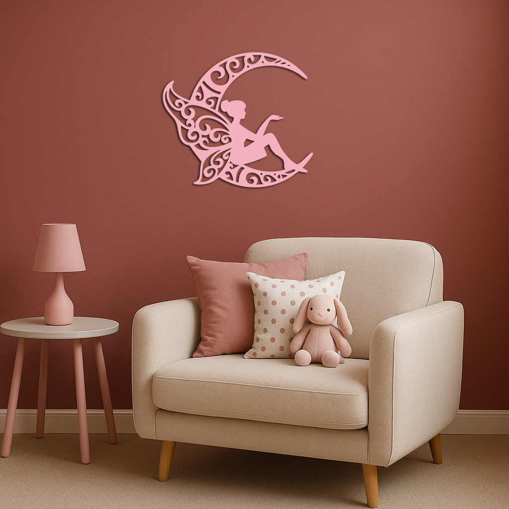 Fairy Sitting on Crescent Moon Metal Wall Art – Enchanted Decorative Silhouette - KAFGP132 - Tampa Home & Garden Store