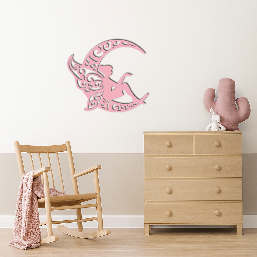 Fairy Sitting on Crescent Moon Metal Wall Art – Enchanted Decorative Silhouette - KAFGP132 - Tampa Home & Garden Store