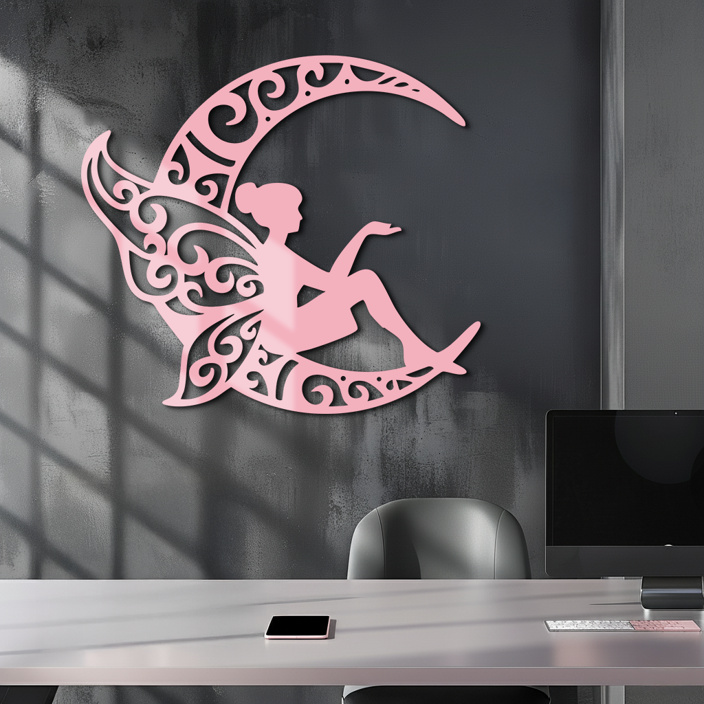 Fairy Sitting on Crescent Moon Metal Wall Art – Enchanted Decorative Silhouette - KAFGP132 - Tampa Home & Garden Store