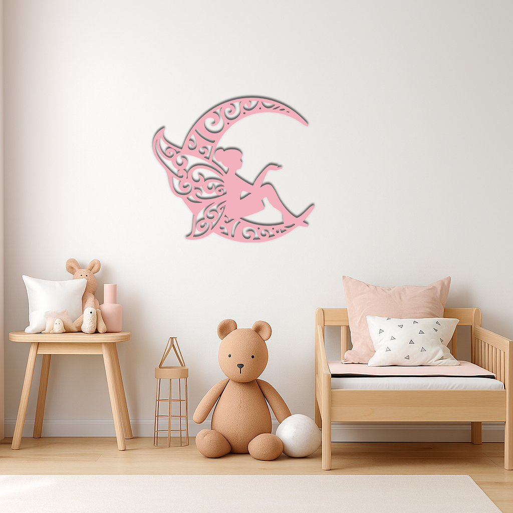 Fairy Sitting on Crescent Moon Metal Wall Art – Enchanted Decorative Silhouette - KAFGP132 - Tampa Home & Garden Store