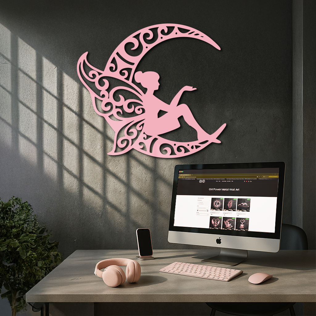 Fairy Sitting on Crescent Moon Metal Wall Art – Enchanted Decorative Silhouette - KAFGP132 - Tampa Home & Garden Store