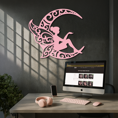 Fairy Sitting on Crescent Moon Metal Wall Art – Enchanted Decorative Silhouette - KAFGP132 - Tampa Home & Garden Store
