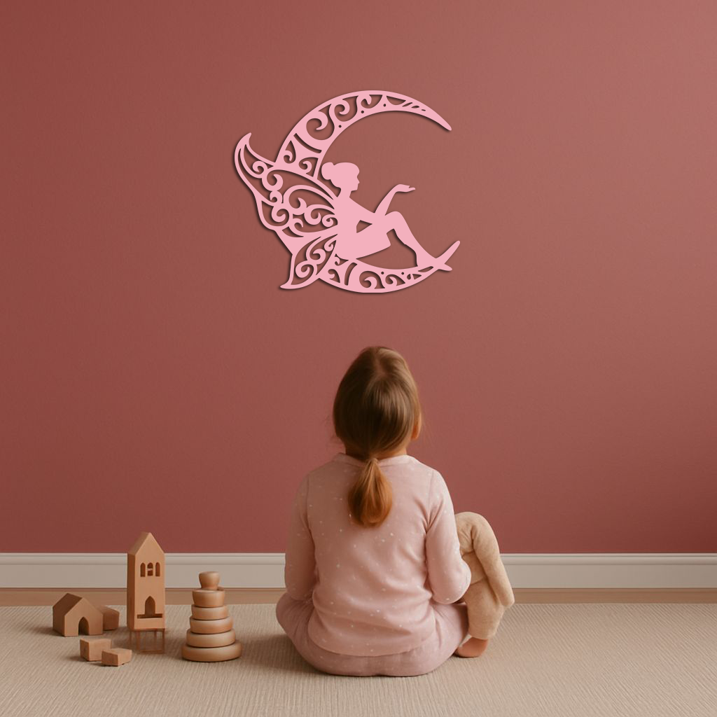 Fairy Sitting on Crescent Moon Metal Wall Art – Enchanted Decorative Silhouette - KAFGP132 - Tampa Home & Garden Store