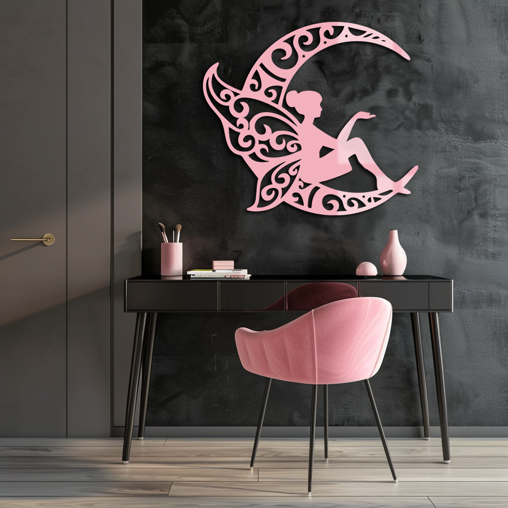 Fairy Sitting on Crescent Moon Metal Wall Art – Enchanted Decorative Silhouette - KAFGP132 - Tampa Home & Garden Store