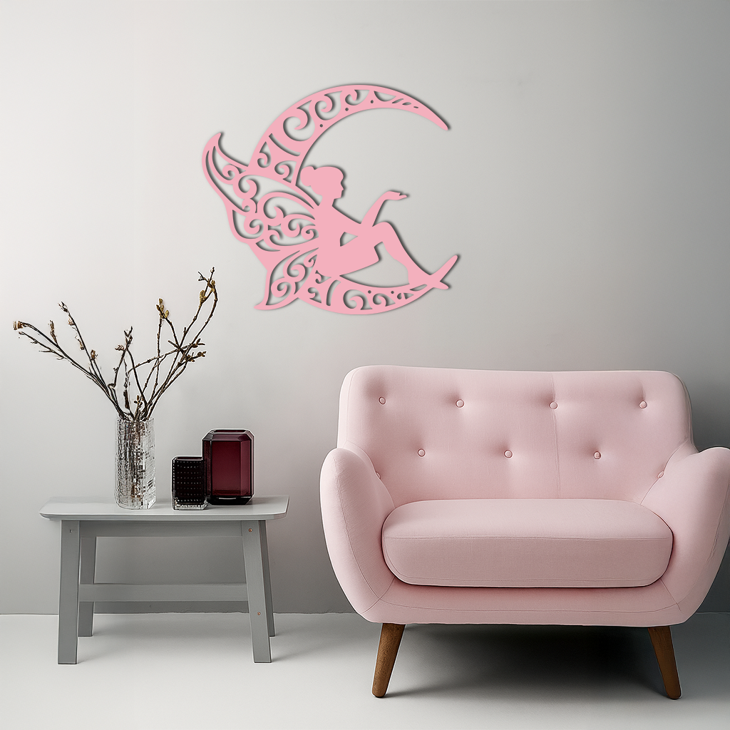 Fairy Sitting on Crescent Moon Metal Wall Art – Enchanted Decorative Silhouette - KAFGP132 - Tampa Home & Garden Store