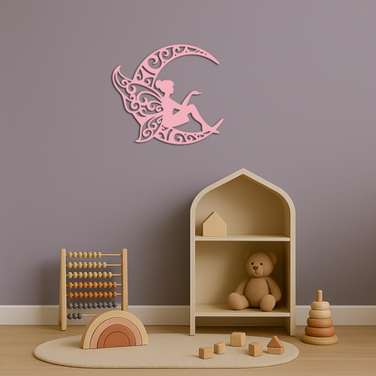 Fairy Sitting on Crescent Moon Metal Wall Art – Enchanted Decorative Silhouette - KAFGP132 - Tampa Home & Garden Store