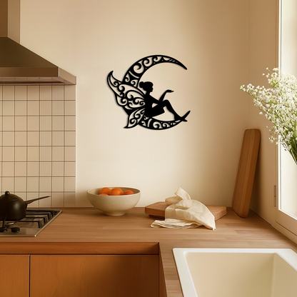 Fairy Sitting on Crescent Moon Metal Wall Art – Enchanted Decorative Silhouette - KAFGP132 - Tampa Home & Garden Store