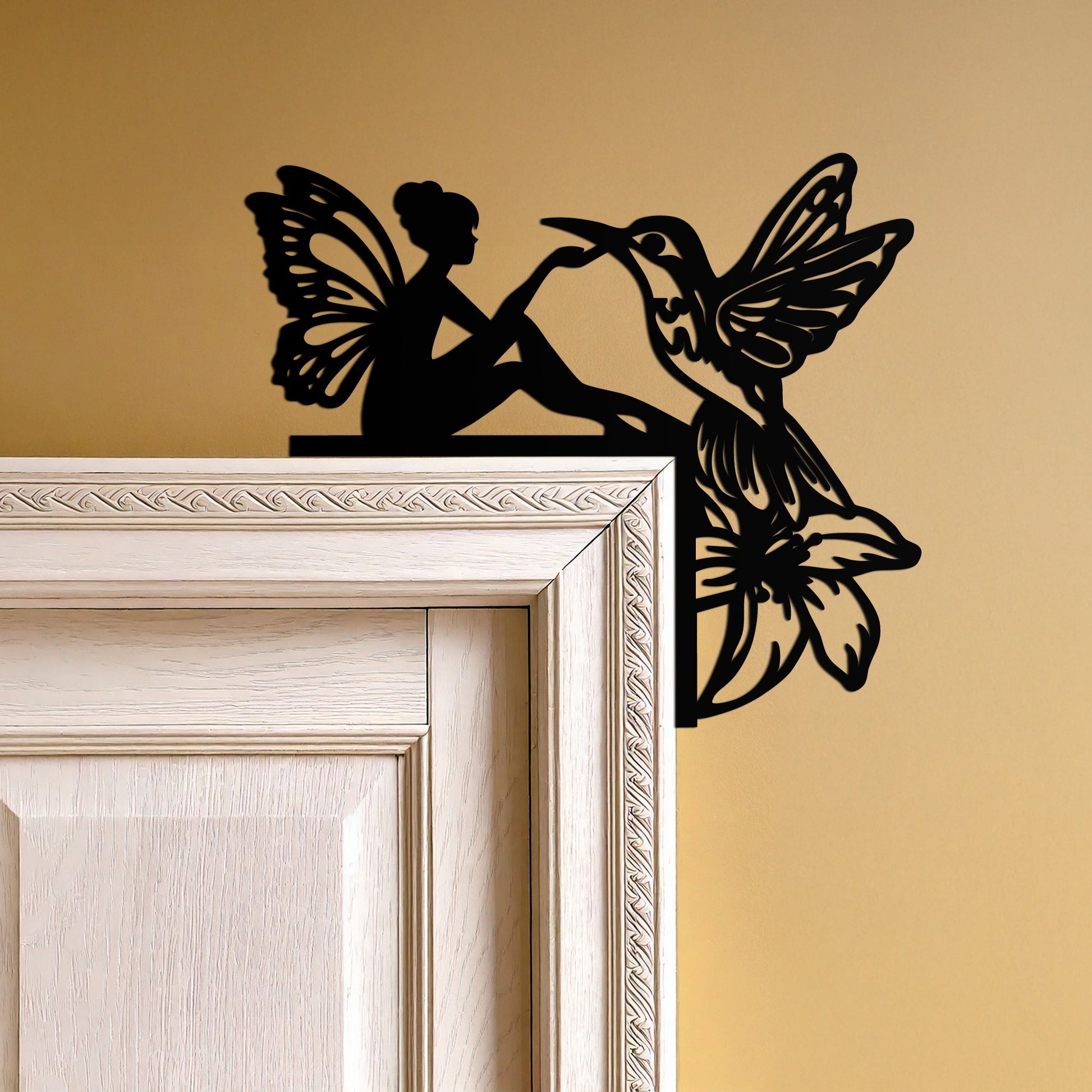 Fairy and Hummingbird Corner Metal Wall Art – Whimsical Door Frame Decoration for Home- KAF604 - Tampa Home & Garden Store