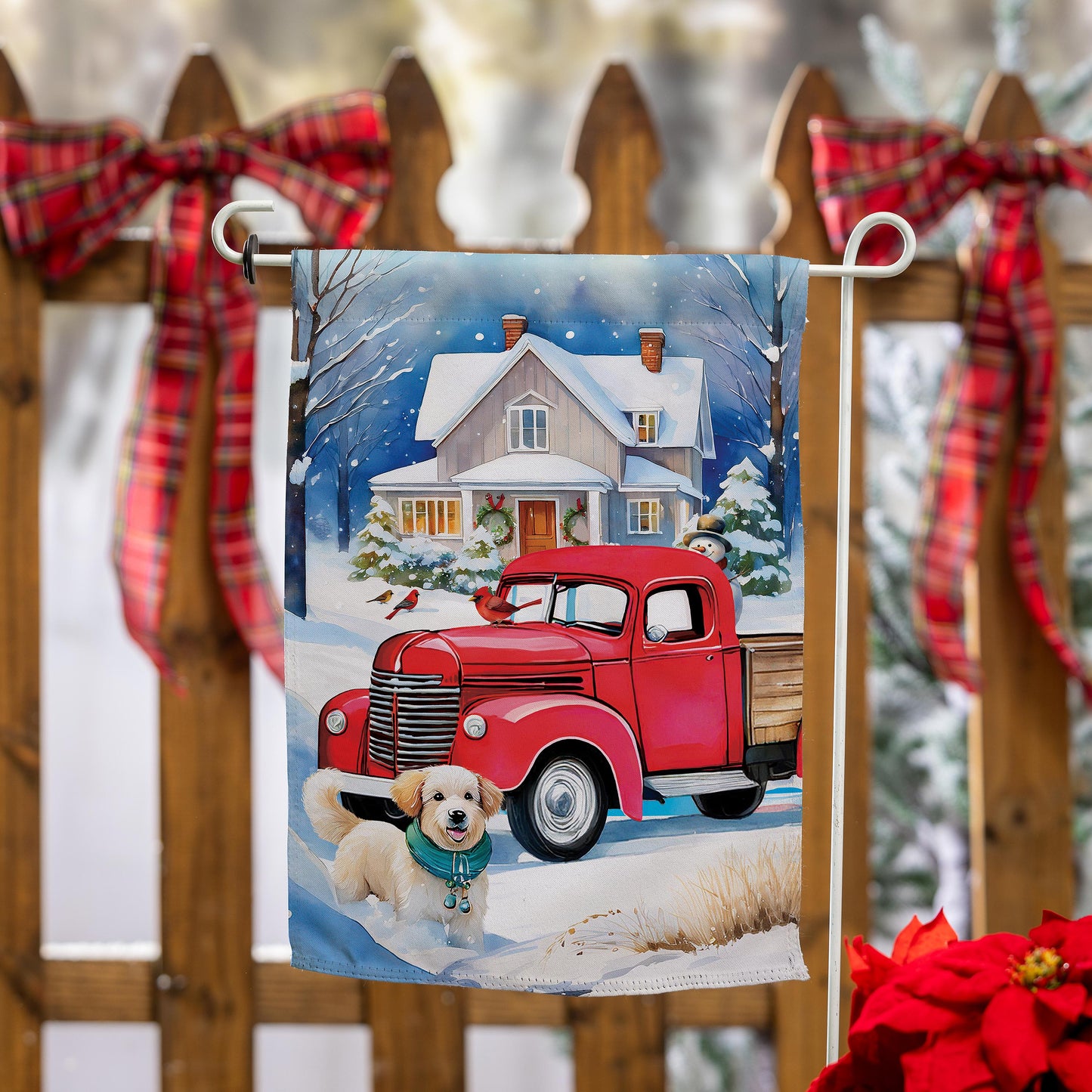 Family Christmas Truck Suede Garden Flag - Tampa Home & Garden Store