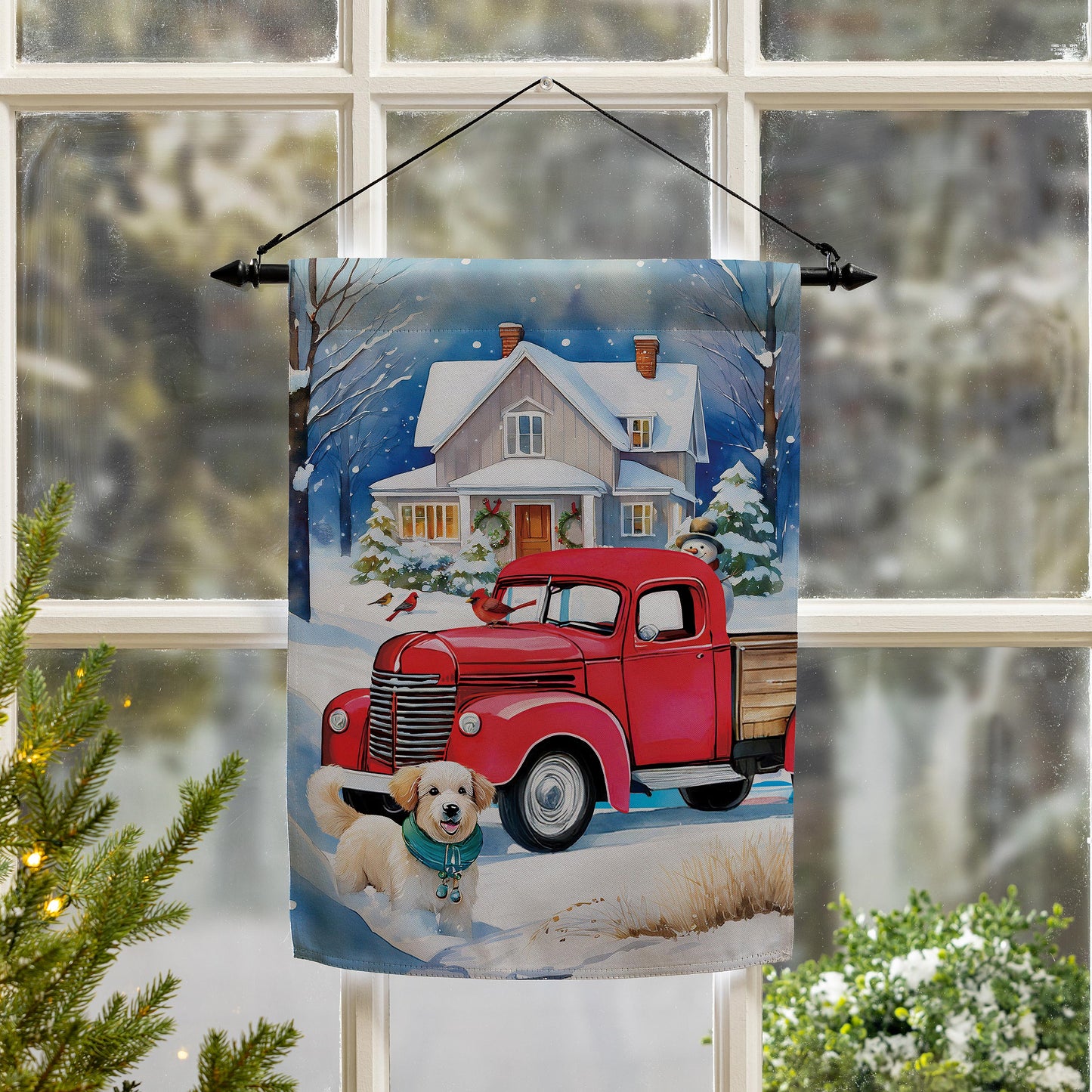Family Christmas Truck Suede Garden Flag - Tampa Home & Garden Store