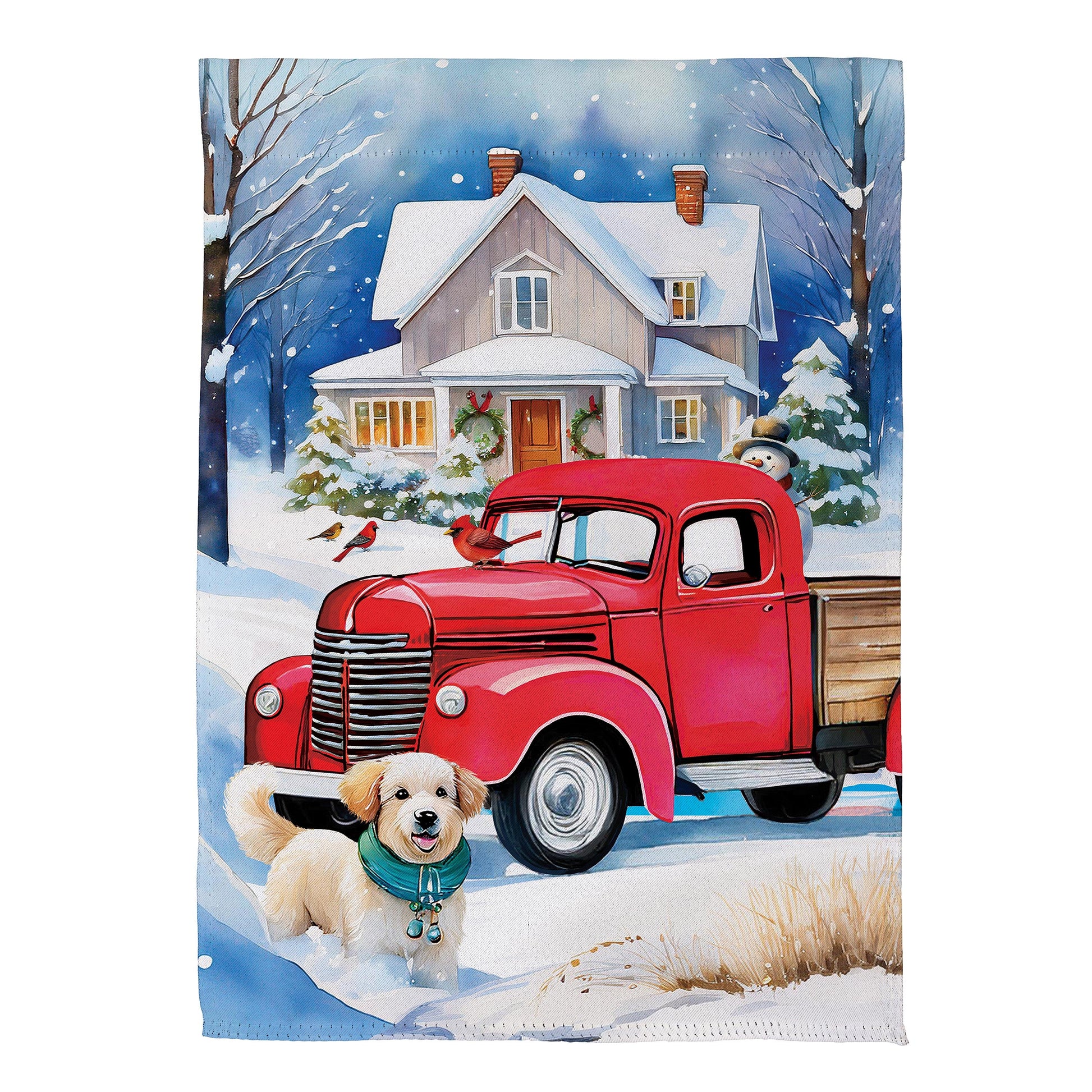 Family Christmas Truck Suede House Flag - Tampa Home & Garden Store