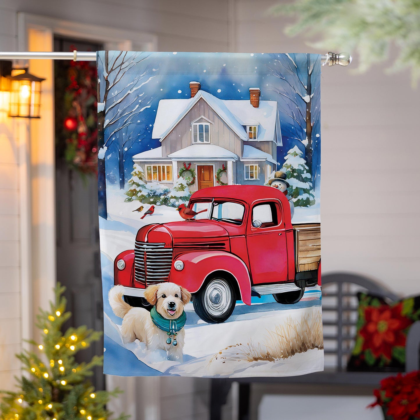 Family Christmas Truck Suede House Flag - Tampa Home & Garden Store