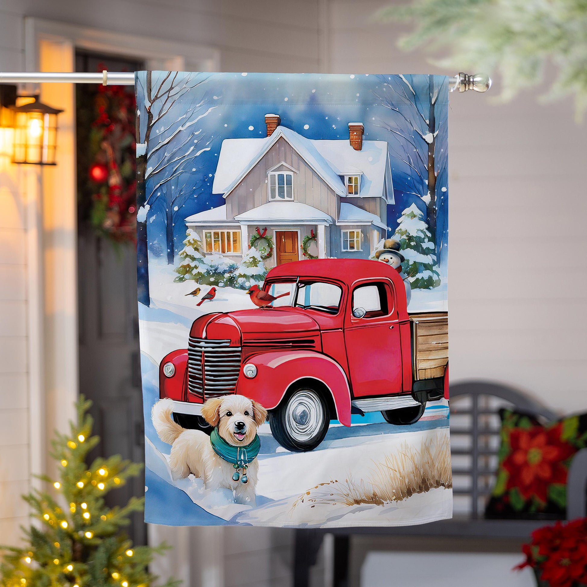 Family Christmas Truck Suede House Flag - Tampa Home & Garden Store