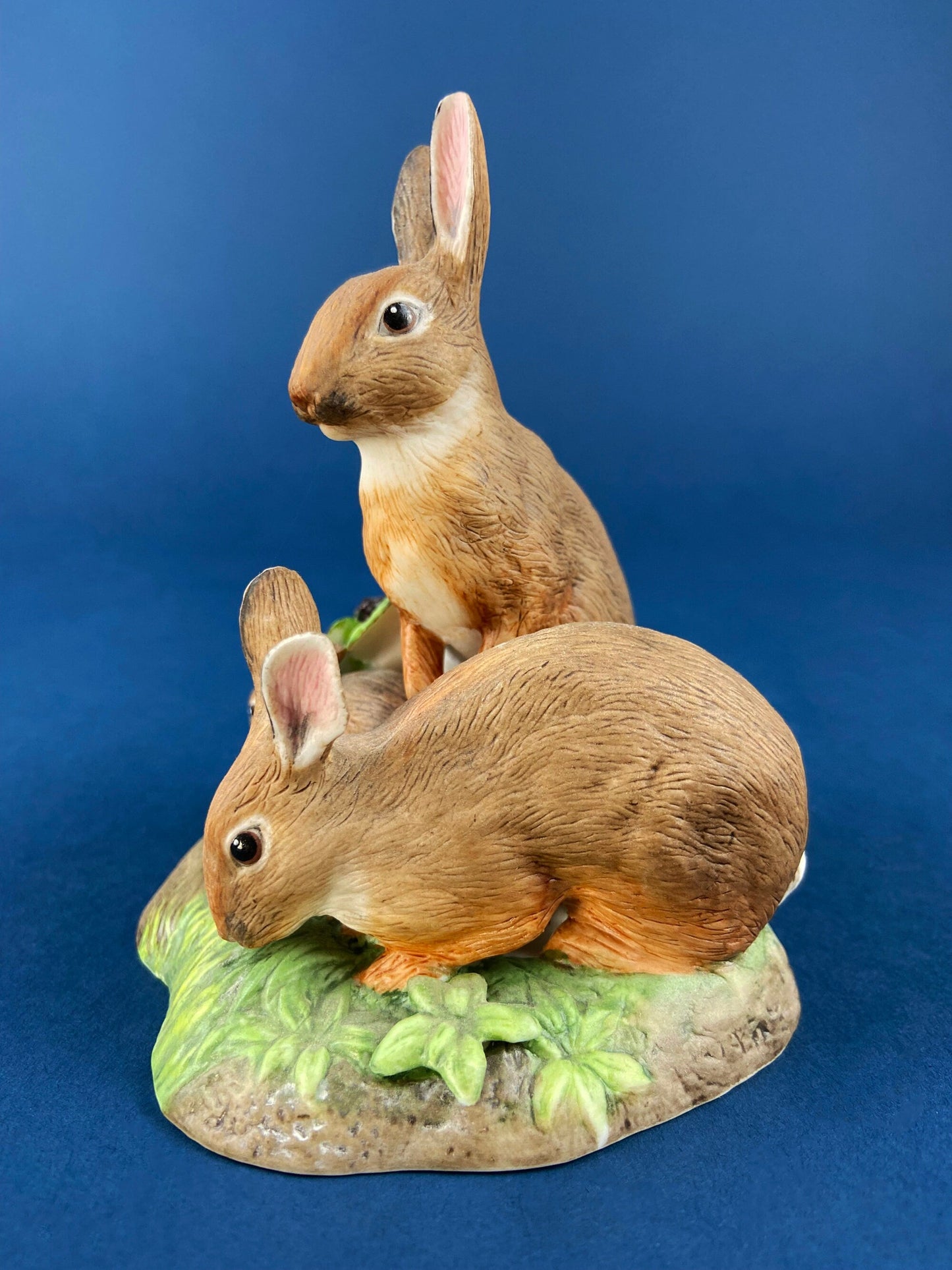 Family of Brown Porcelain Bunnies. Hand-Painted Mom Rabbit with Babies. In the Meadow by RW OM. Easter or Spring Celebration. - Tampa Home & Garden Store